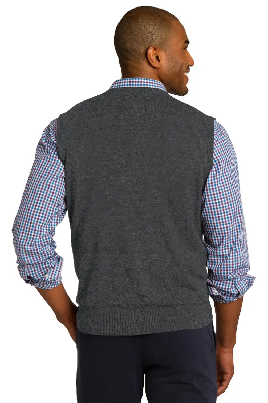 Port Authority Mens V-Neck Sweater Vest - Heather Charcoal Grey