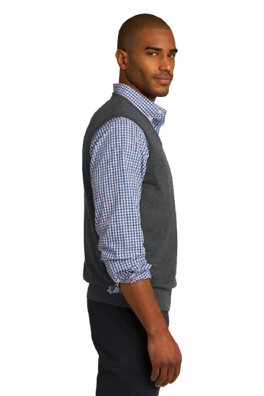 Port Authority Mens V-Neck Sweater Vest - Heather Charcoal Grey