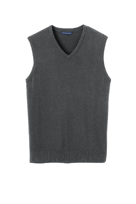 Port Authority Mens V-Neck Sweater Vest - Heather Charcoal Grey