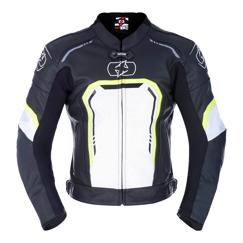 Oxford Strada Leather Jacket - Black / White / Fluro