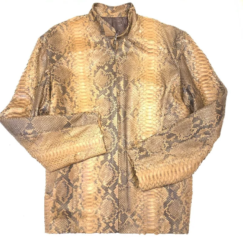 Safari Men's Soft Caramel Brown Full Python Snake Skin Jacket