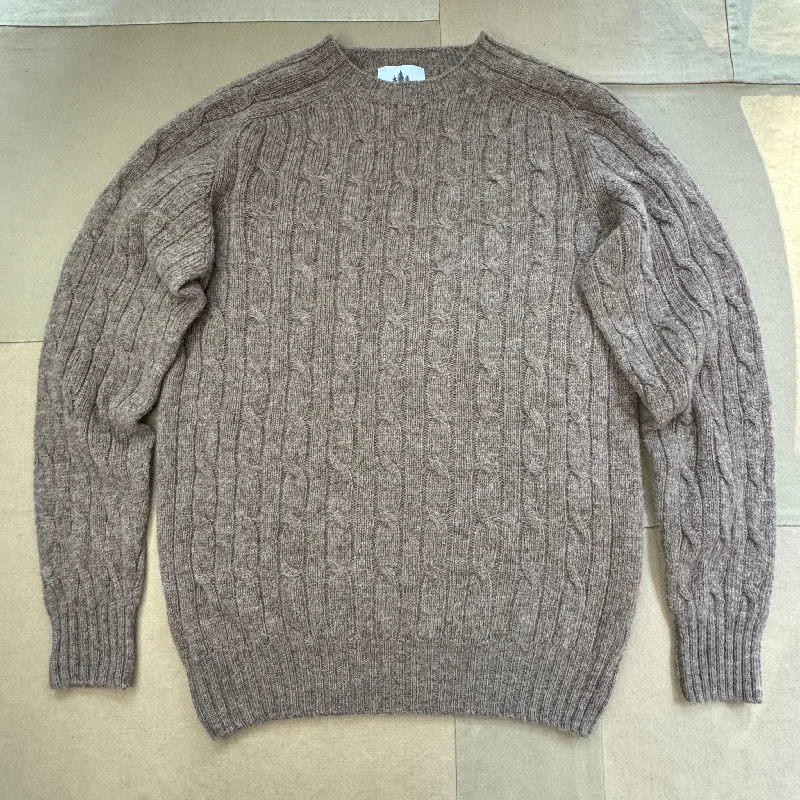 Shetland Wool Cable Crew Sweater, Nutmeg