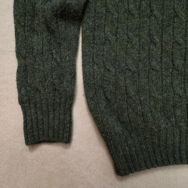 Shetland Wool Cable Crew Sweater, Pine Shadow