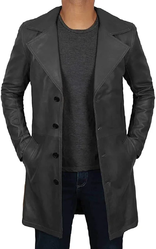 Short Leather Trench Coat Mens