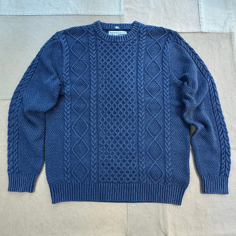 Stonewashed Cable Knit Sweater, Navy