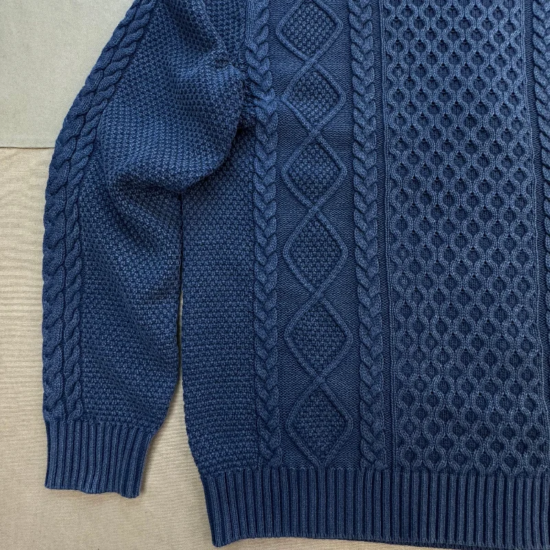 Stonewashed Cable Knit Sweater, Navy