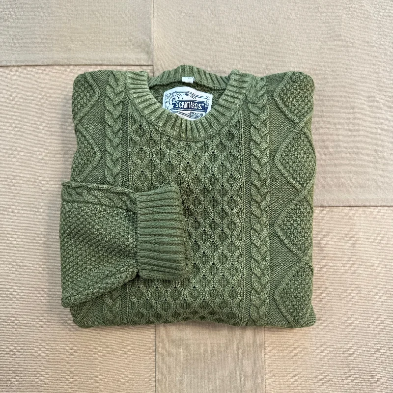 Stonewashed Cable Knit Sweater, Olive