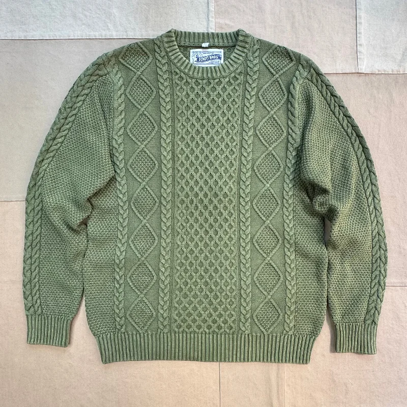 Stonewashed Cable Knit Sweater, Olive