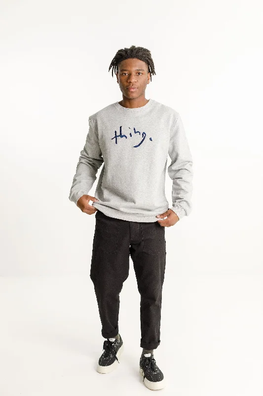 Title Crew - Sale - Grey with Blue Thing Embroidery