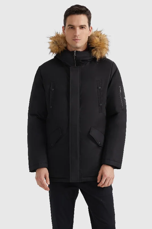 Water-Resistant Down Coat with Faux Fur Hood