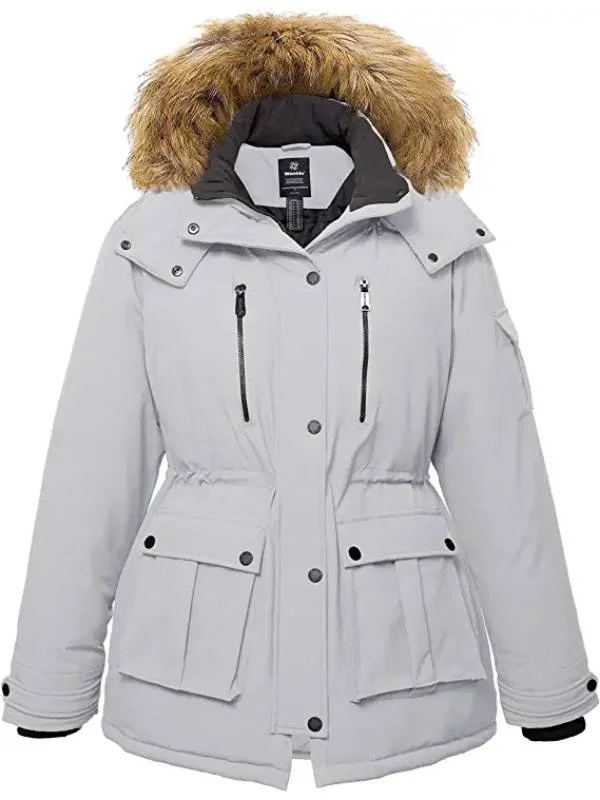 Women's Plus Size Puffer Jacket Warm Winter Parka Coat with Removable Fur Hood Regenerated Polyester