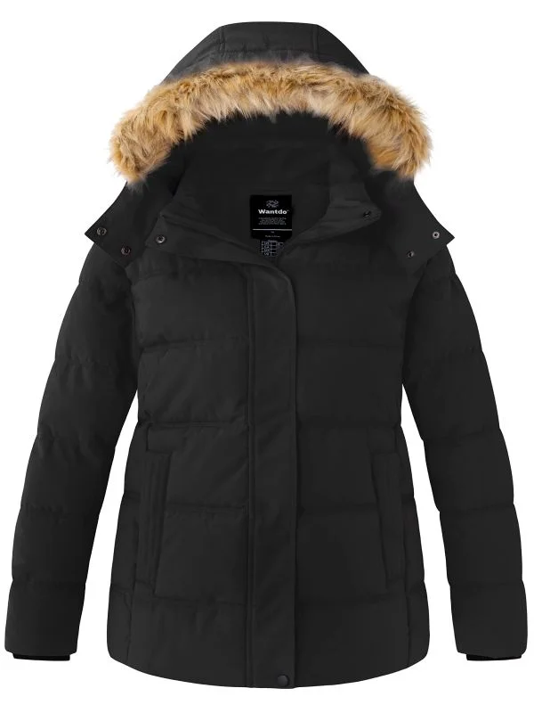 Women's Plus Size Winter Coat Quilted Puffer Jacket with Removable Hood Recycled Polyester