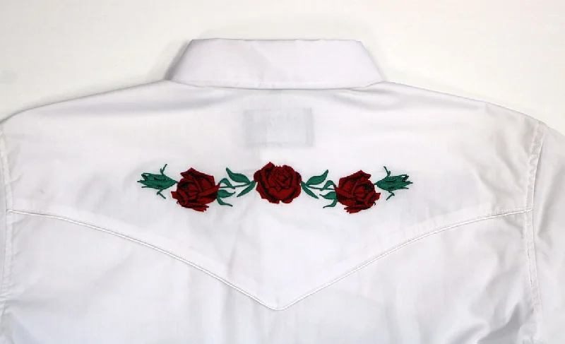 White Horse Mens Embroidered Red Rose L/S Western Shirt