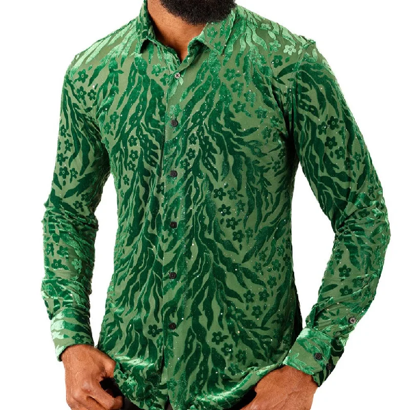 Barabas Green Floral Button Up Shirt