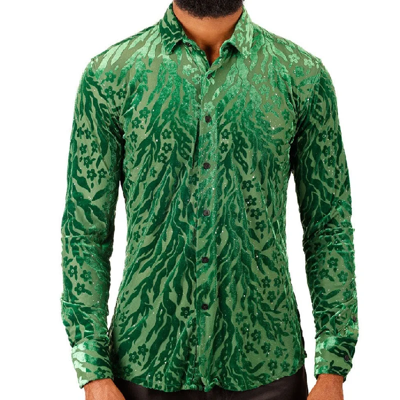 Barabas Green Floral Button Up Shirt