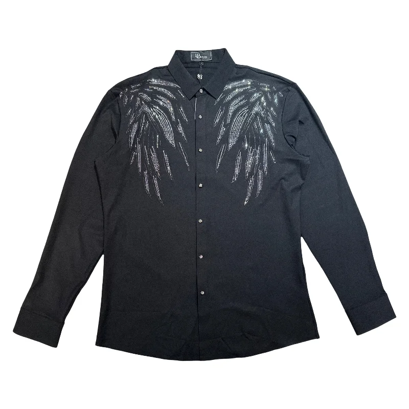 Barocco Black Crystal Angel Winged Button Up Shirt