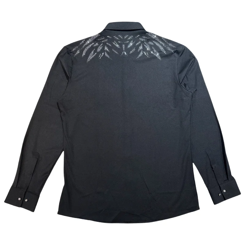 Barocco Black Crystal Angel Winged Button Up Shirt