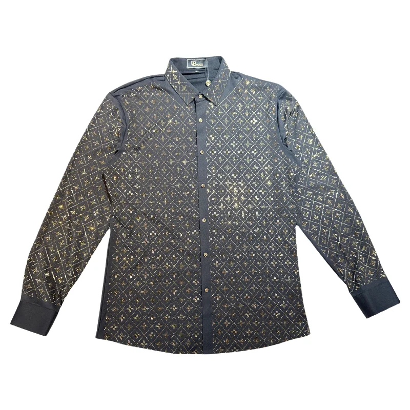 Barocco Black Crystal Golden Star Button Up Shirt