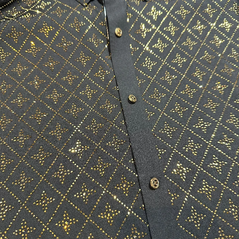 Barocco Black Crystal Golden Star Button Up Shirt