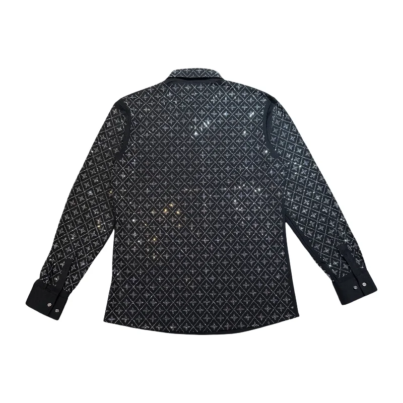 Barocco Black Crystal Silver Star Button Up Shirt