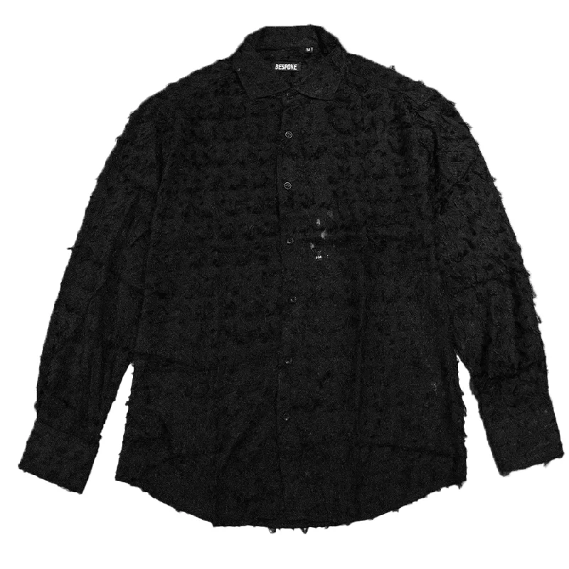 Bespoke Moda Black See Through Feather Button Up Shirt