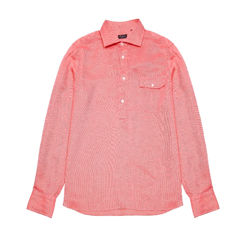 Finamore Porto Linen/Cotton Popover Shirt in Coral