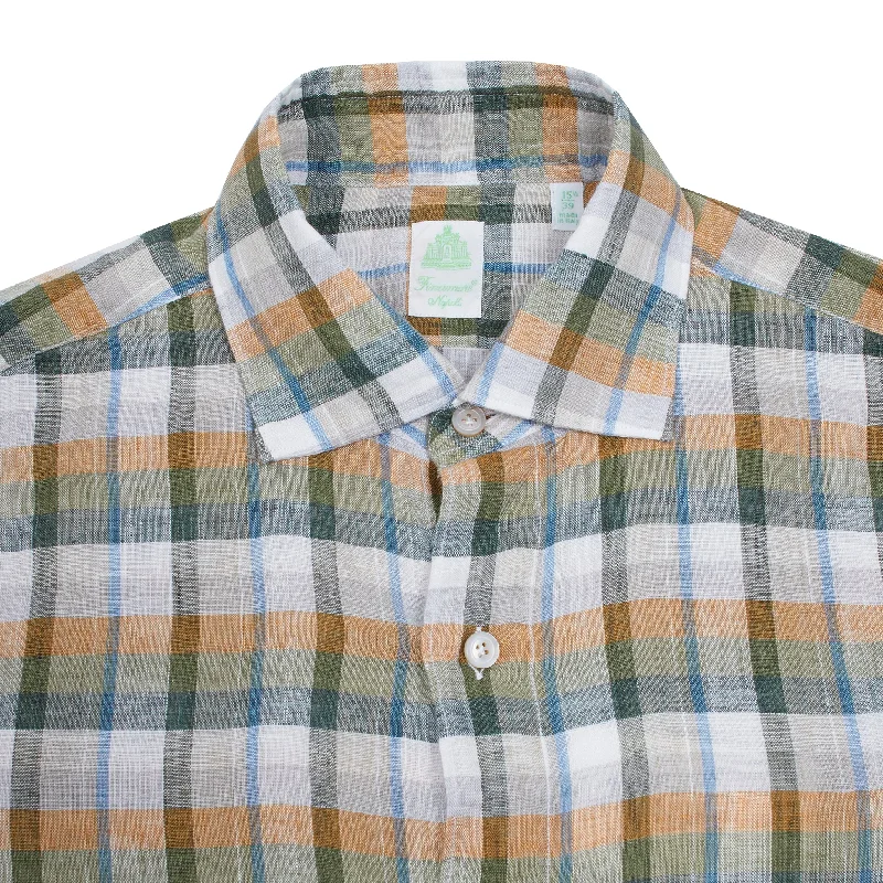 Finamore Tokyo Luigi Linen Shirt in Green Plaid