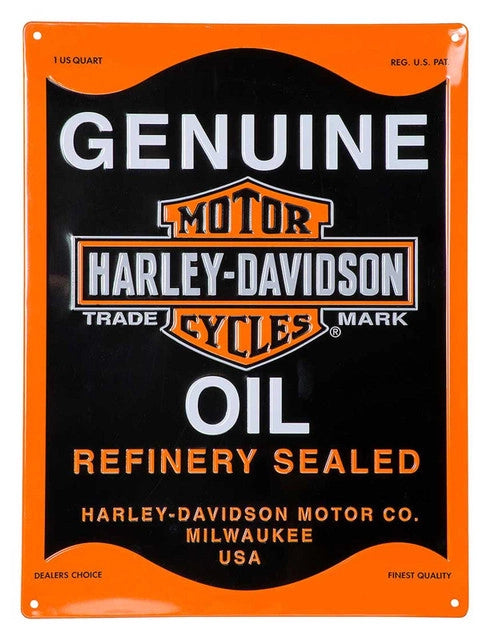 Harley-Davidson® Embossed Tin Sign, Genuine Oil Can Bar & Shield - HDL-15527