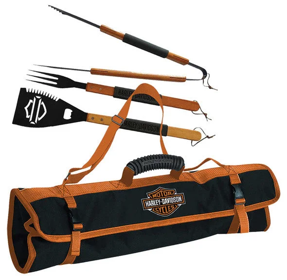 Harley-Davidson® Grill Tool Set - Silhouette Bar & Shield Logo, Black & Orange - HDX-99225