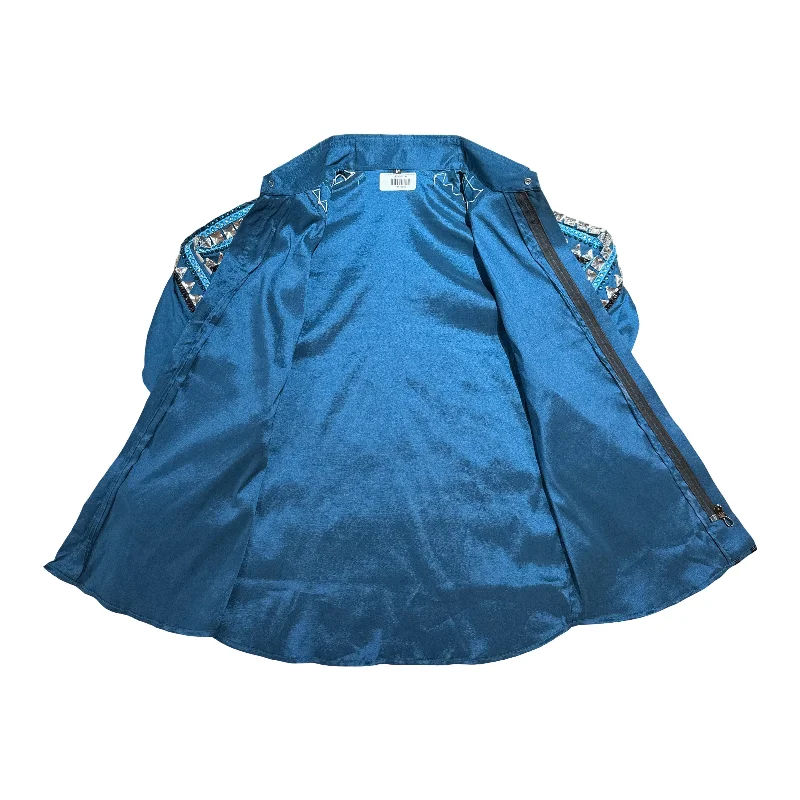 Kashani Bahama Blue Hyper Crystal Button-Up Zip Shirt