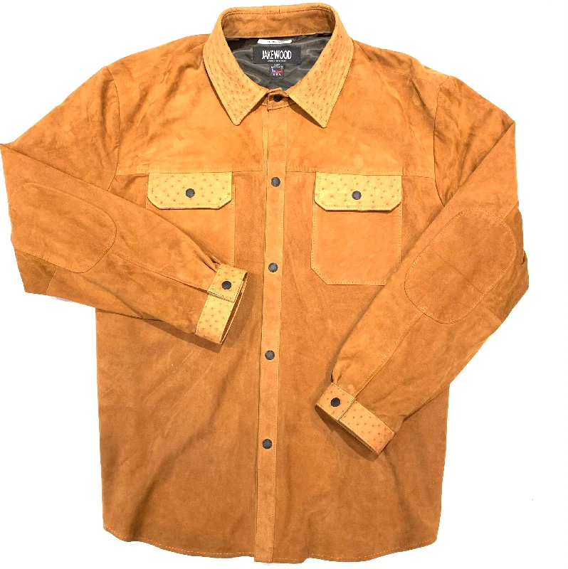 Kashani Cognac Ostrich Quill/Suede Shirt