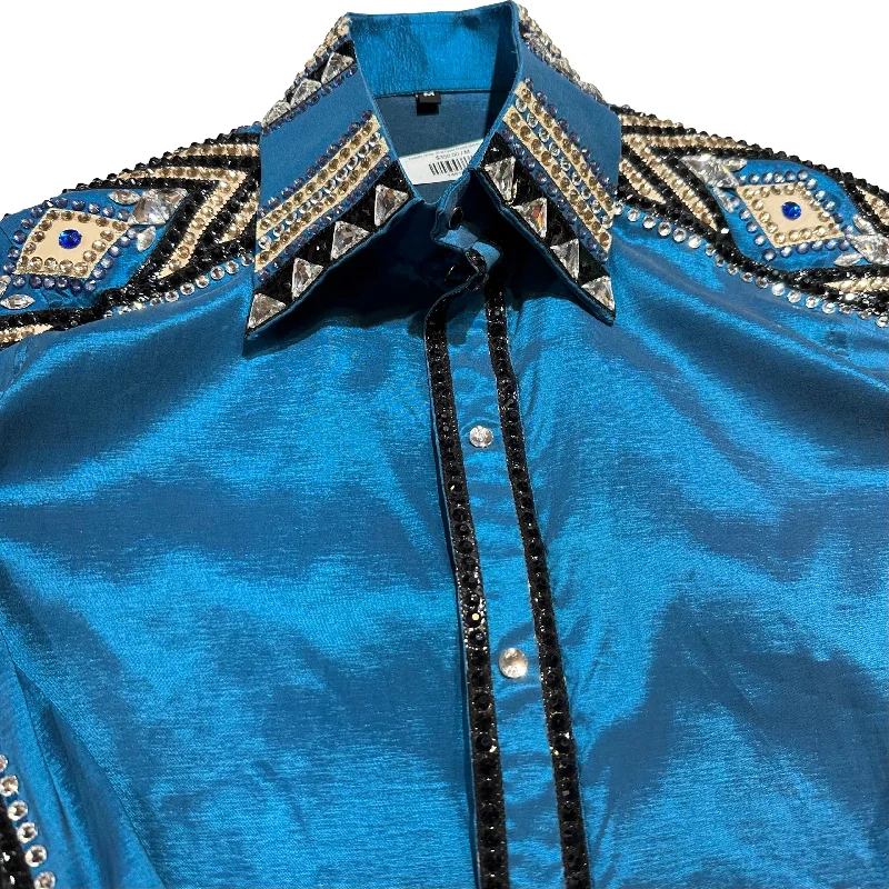 Kashani Ocean Blue Hyper Crystal Button-Up Zip Shirt