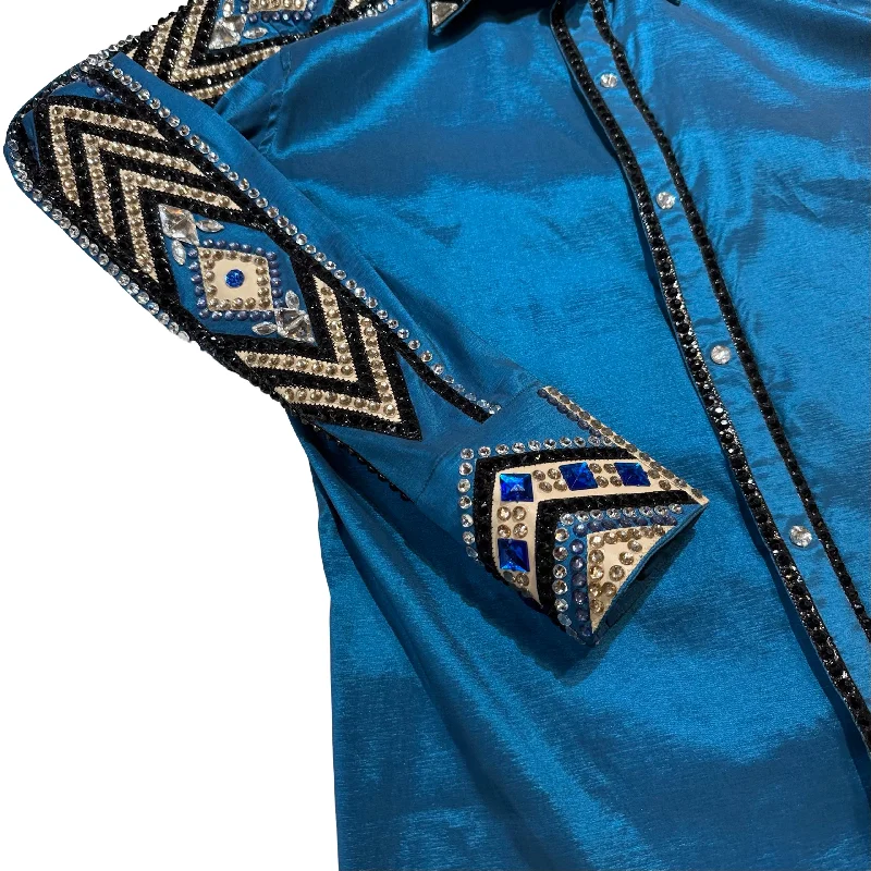 Kashani Ocean Blue Hyper Crystal Button-Up Zip Shirt