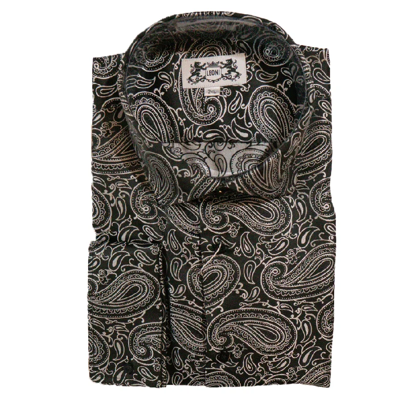 Leoni Black & Silver Paisley Button Up Shirt