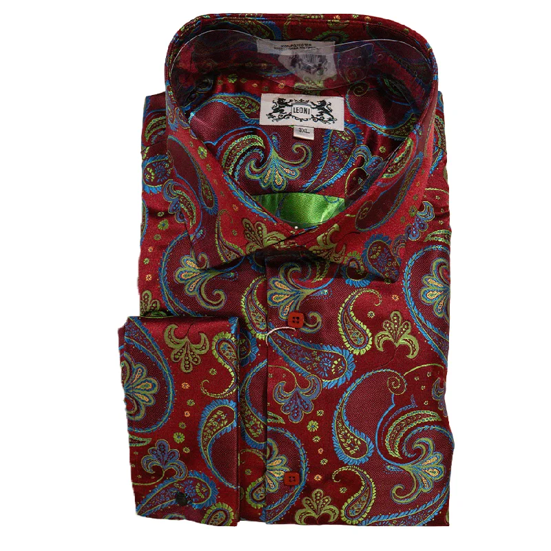 Leoni Burgundy & Lime Paisley Button Up Shirt