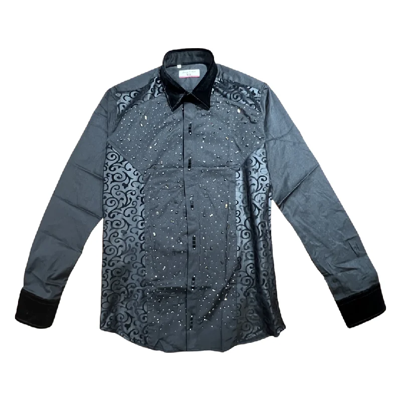 Lorenzzo Franco Black Velour Crystal Button-Up Shirt