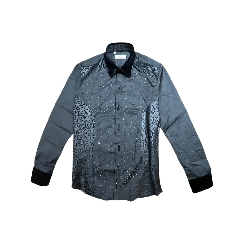 Lorenzzo Franco Black Velour Crystal Button-Up Shirt