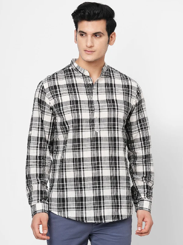 Men's Black Cotton Regular Fit Checked Shirt