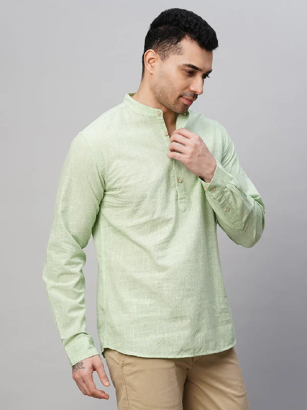 Men's Green Cotton Regular Fit Kurta Checked Shirt