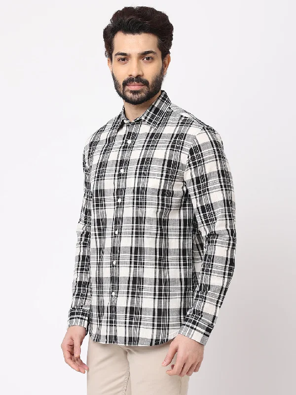 Men's Black Cotton Regular Fit Checked Shirt