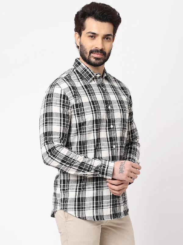 Men's Black Cotton Regular Fit Checked Shirt