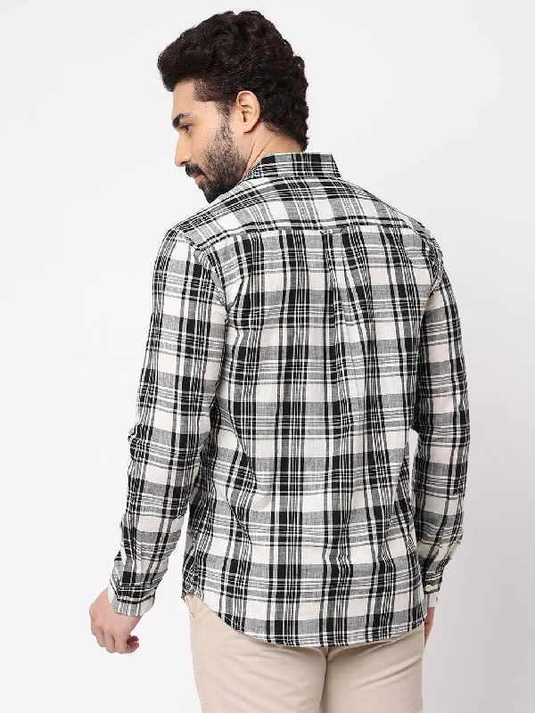 Men's Black Cotton Regular Fit Checked Shirt