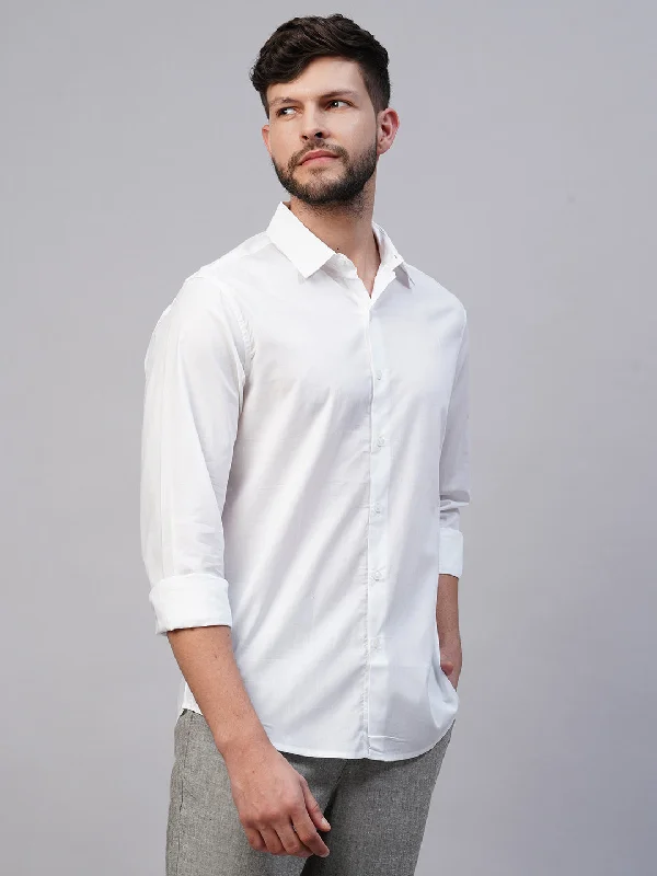 Men's White Cotton Slim Fit shirt