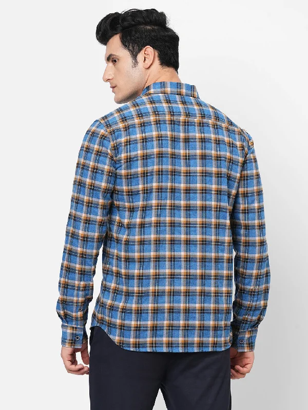 Men's Navy Cotton Regular Fit Checked Shirt