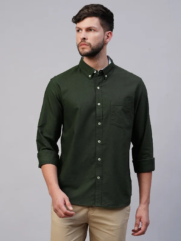 Men's Olive Cotton Regular Fit Shirt