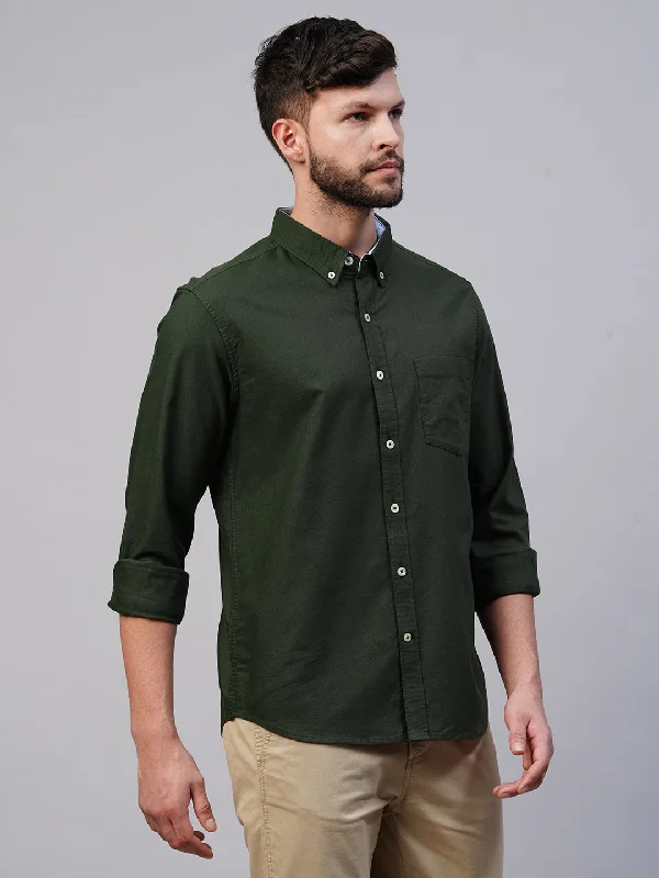 Men's Olive Cotton Regular Fit Shirt