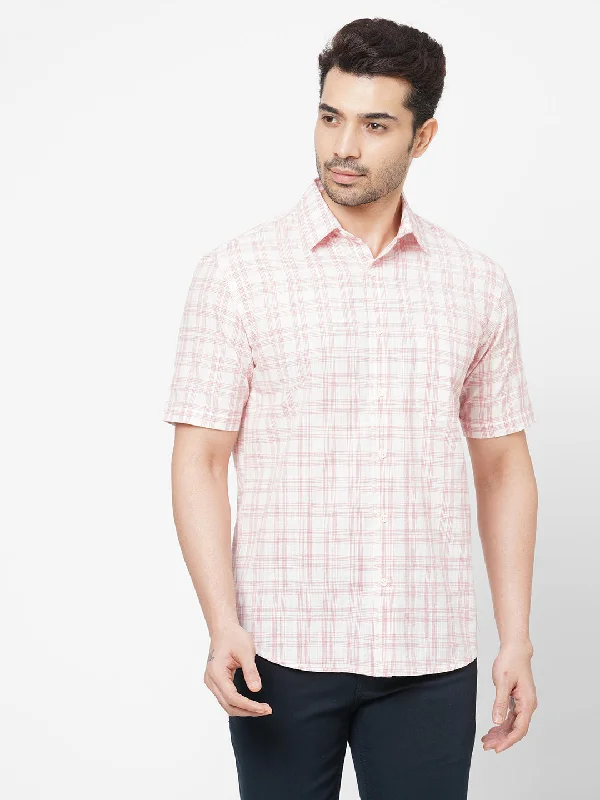 Men's Red Cotton Regular Fit Checked Shirt