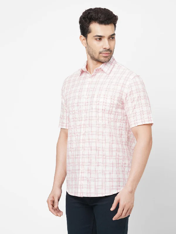 Men's Red Cotton Regular Fit Checked Shirt