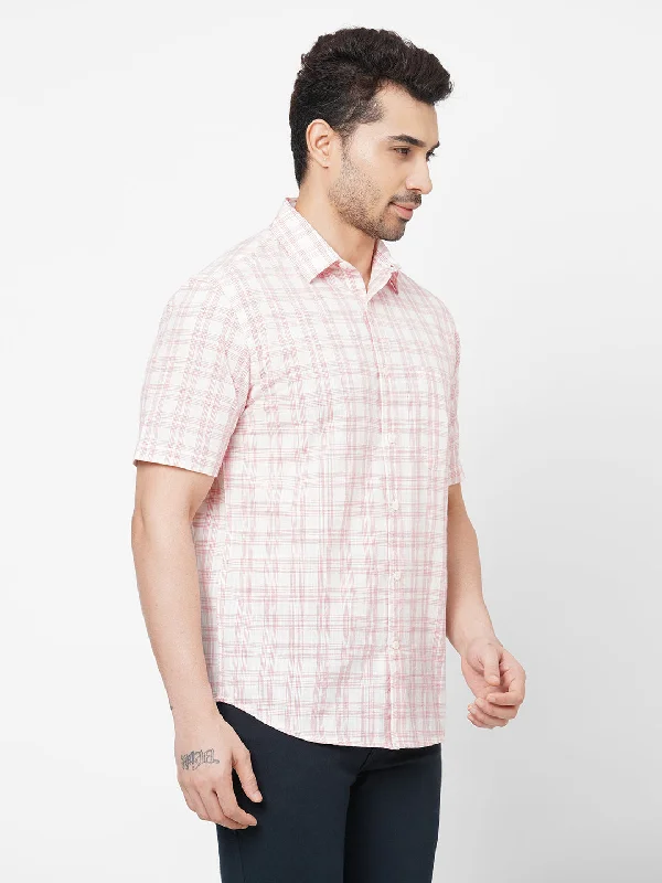 Men's Red Cotton Regular Fit Checked Shirt