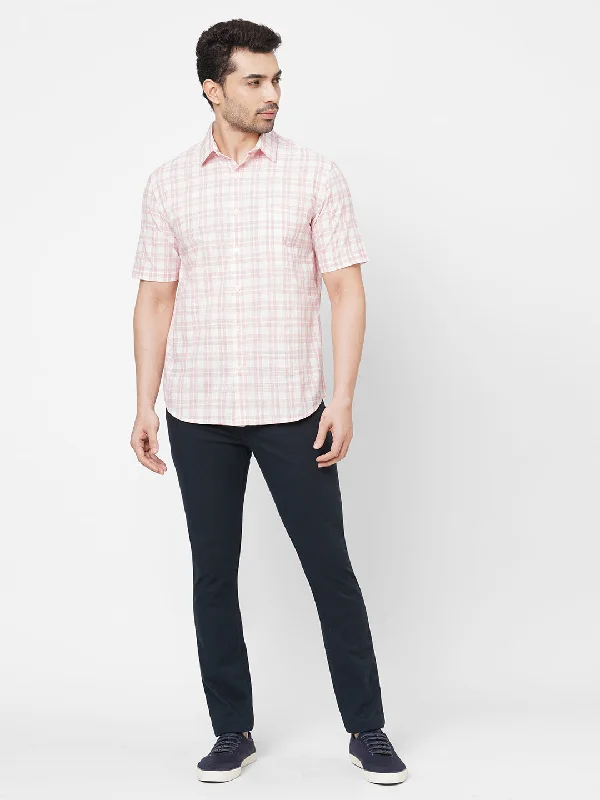 Men's Red Cotton Regular Fit Checked Shirt